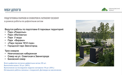 Подготовку парков к летнему сезону обсудили на еженедельном совещании в администрации Одинцовского округа